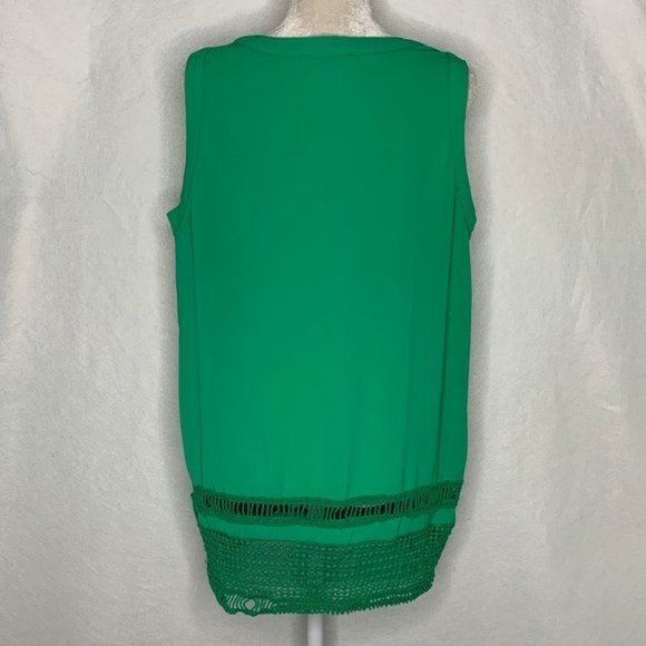 Gibson Latimer Tank Top Sleeveless Blouse M Green Crochet Knit Trim Round Neck - Picture 4 of 5